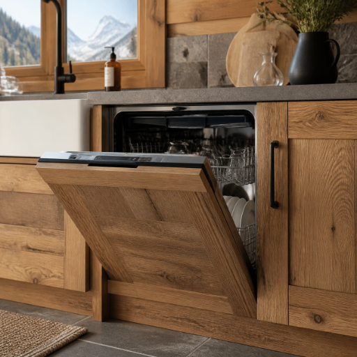 Lave-vaisselle intégré dans une cuisine en bois